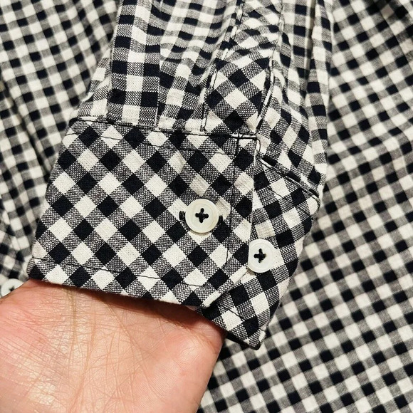 Bit &‎ Bridle Top Women XL Plaid Black White Button Up 100% Cotton Shirt - Picture 3 of 9